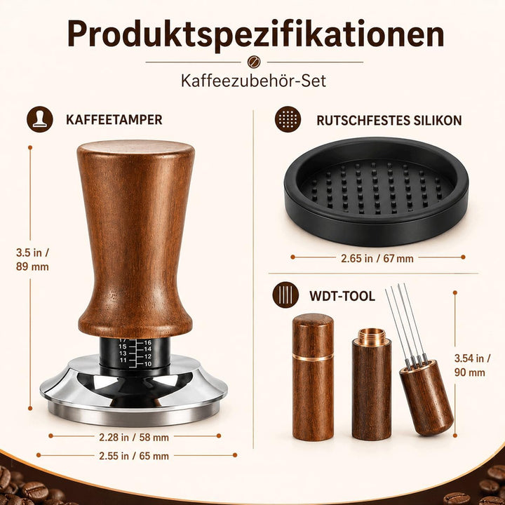 58mm Kaffee Tamper mit Feder & Gewinde-Flachboden, WDT Tool & Tampermatte Set, Manueller Federstampf