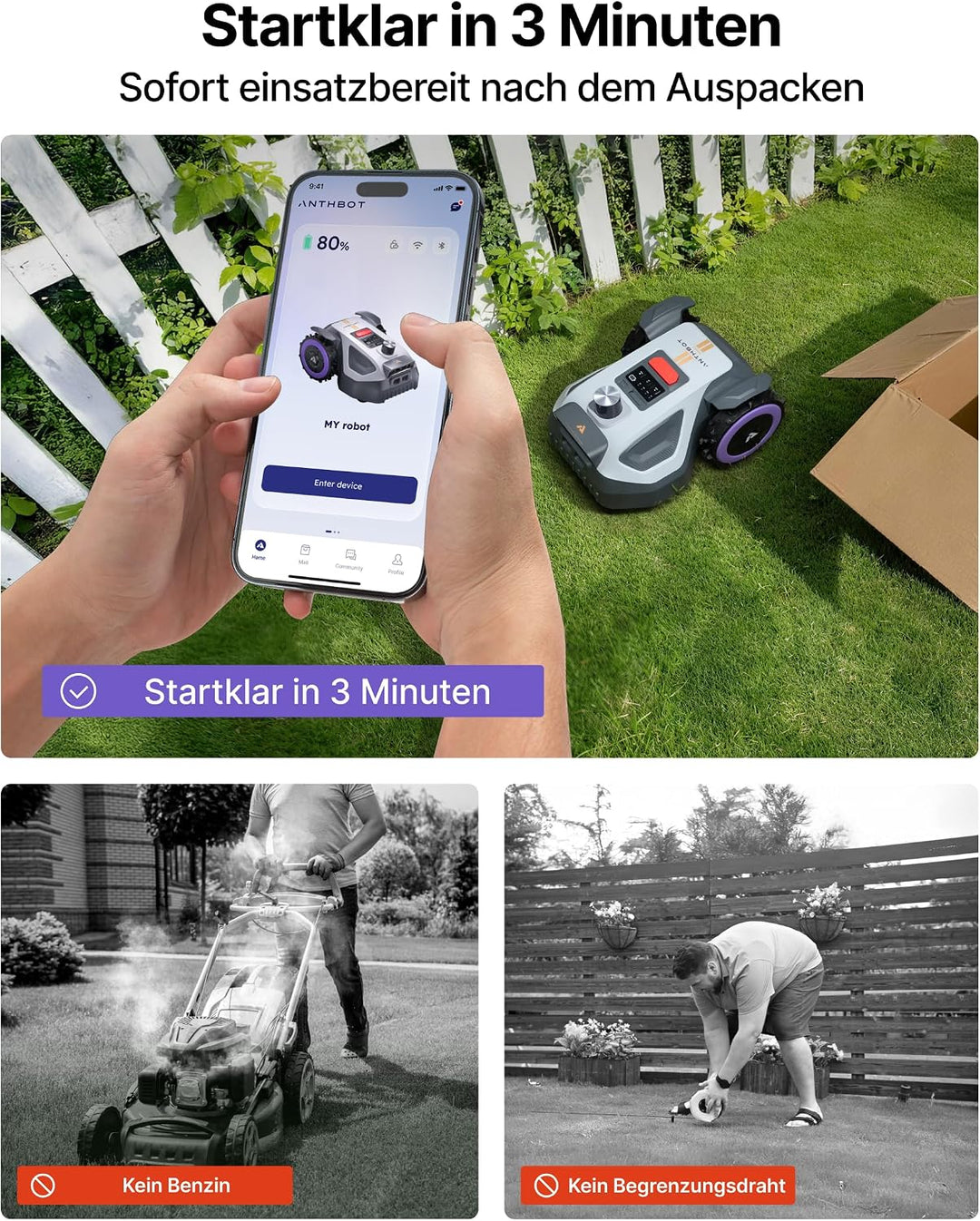 ANTHBOT M5 Pro Mähroboter ohne Begrenzungskabel, Quad-Fusion System, 500㎡ | HoloSense 4-in-1 System