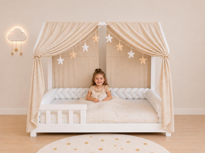 YellowNest Hausbett Himmel (2er Pack) - 100% Baumwolle - Betthimmel Hausbett aus Musselin (2er Pack)