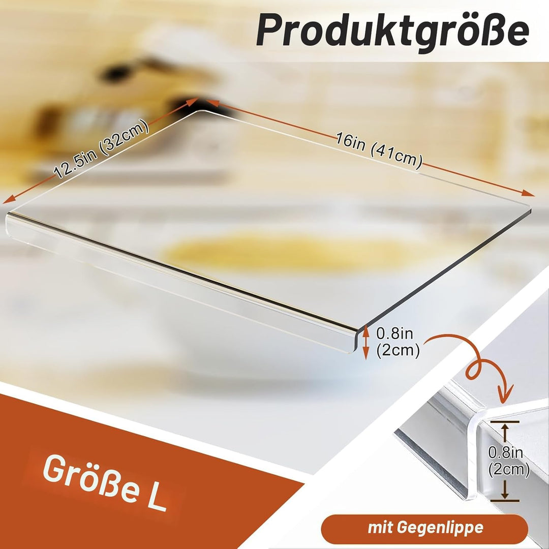 JJL Acryl-Schneidebrett mit Thekenlippe 41 x 32 cm - BPA-frei, rutschfest, Transparent - Multifunkti