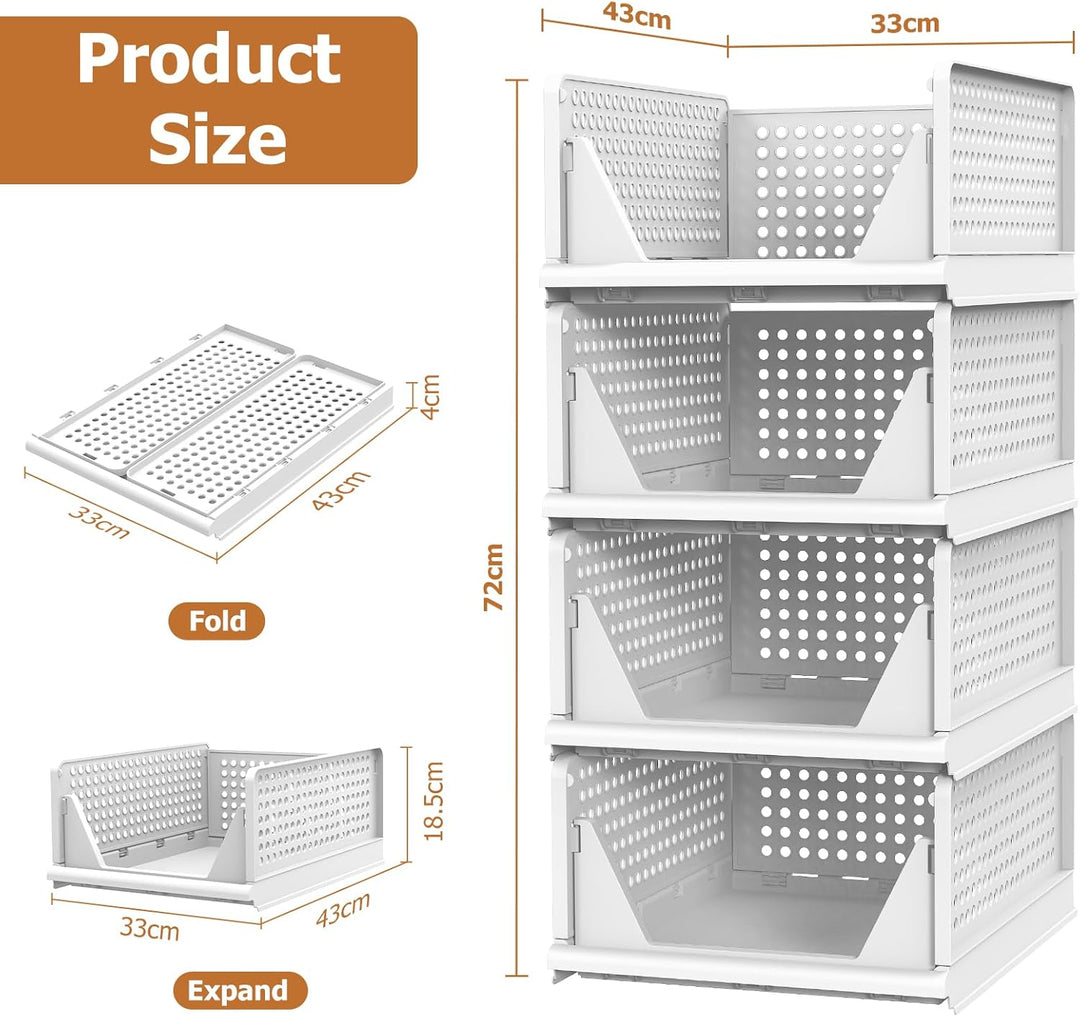 4 Set Faltbaren Kleiderschrank Organizer, Schubladenbox Stapelbaren Aufbewahrungsboxen Plastik Organ