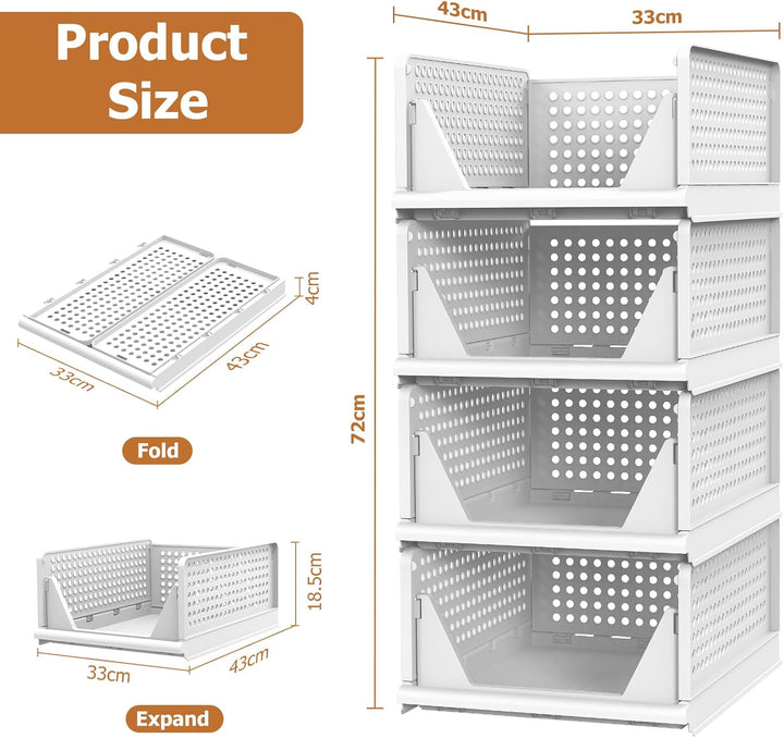 4 Set Faltbaren Kleiderschrank Organizer, Schubladenbox Stapelbaren Aufbewahrungsboxen Plastik Organ