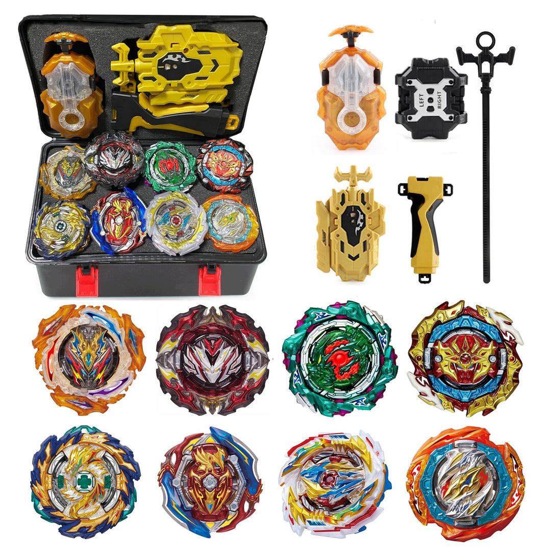 12Pcs Gyros Turbo Kreisel Set, Spielzeug Geschenk + Launcher Mit Box Set,Yellow, Yellow