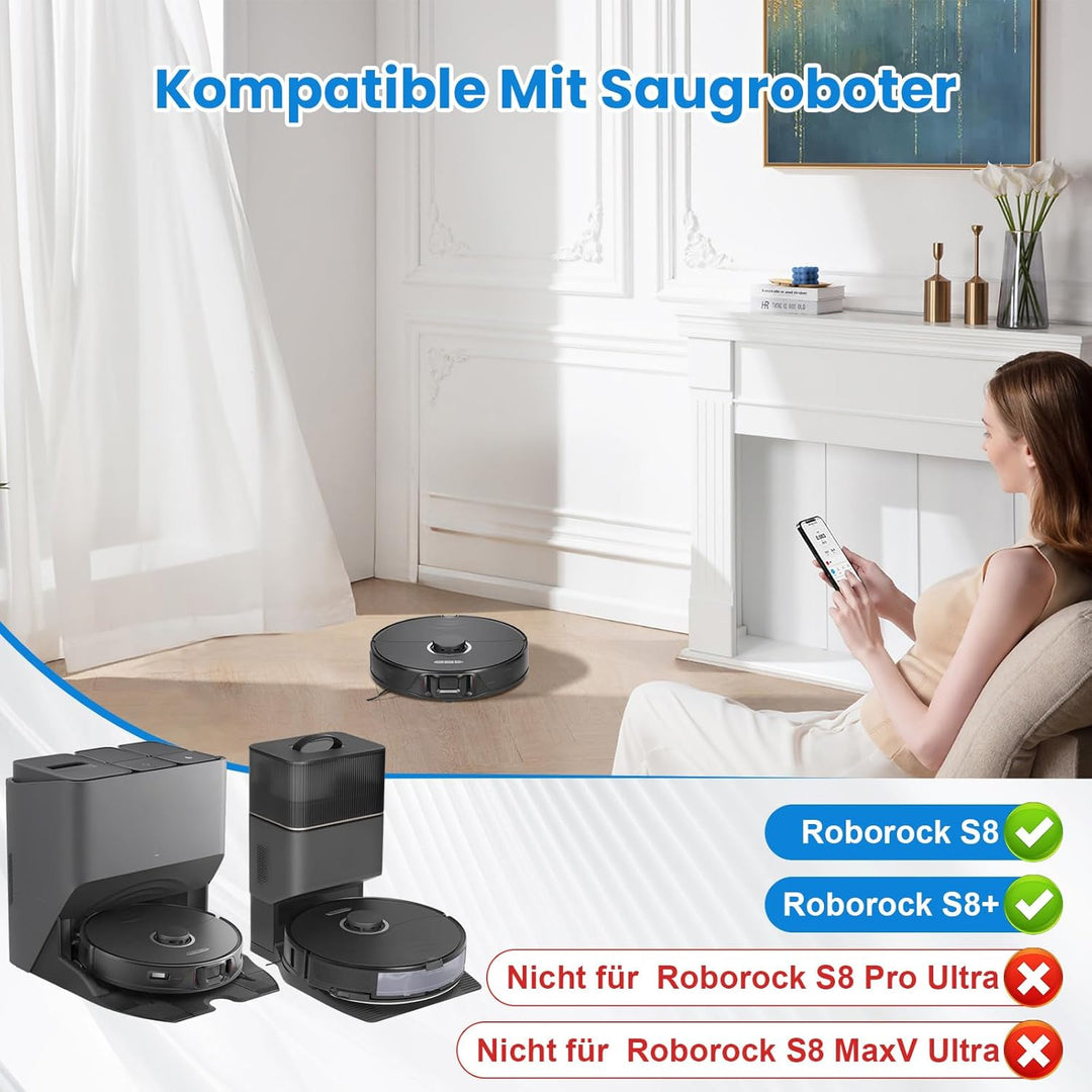 22 Stück Zubehör für Roborock S8 / S8+ Saugroboter | 4 Hauptbürste, 4 Filter, 6 Wischtücher, 6 Seite