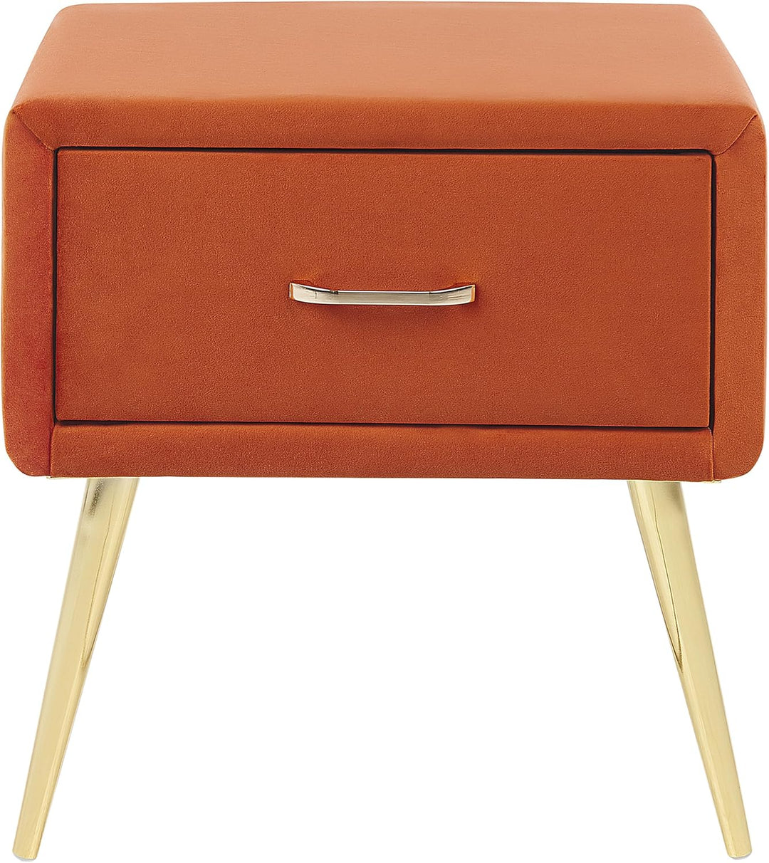 Nachttisch Samtstoff orange mit Schublade Metallgestell gold Modern Glam Flayat