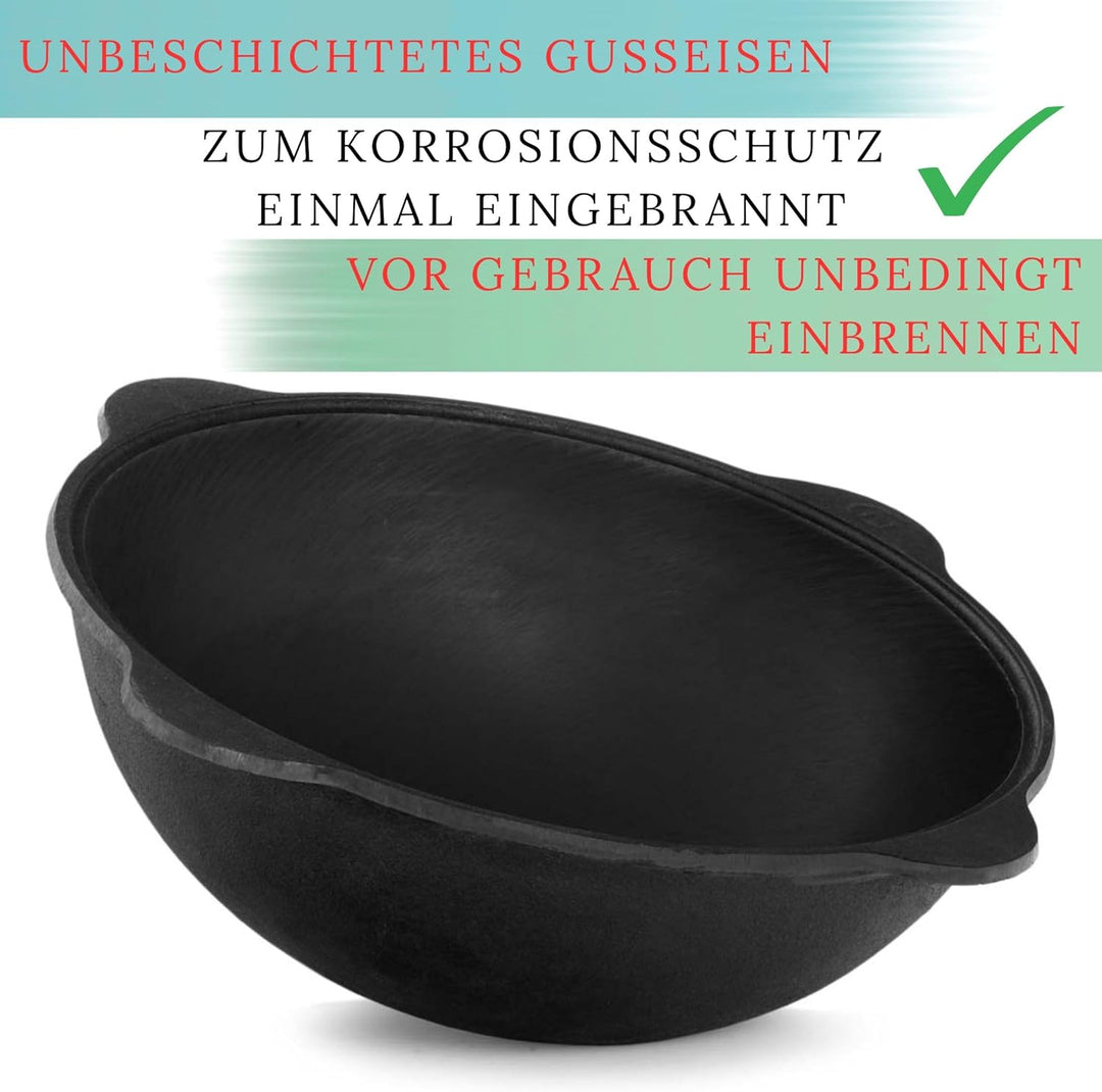 Wok Gusseisen 12 L (runder Boden) Kazan mit Schaumkelle NAMANGAN Uzbek Kasan Uzbekisch Asia WOK Cast