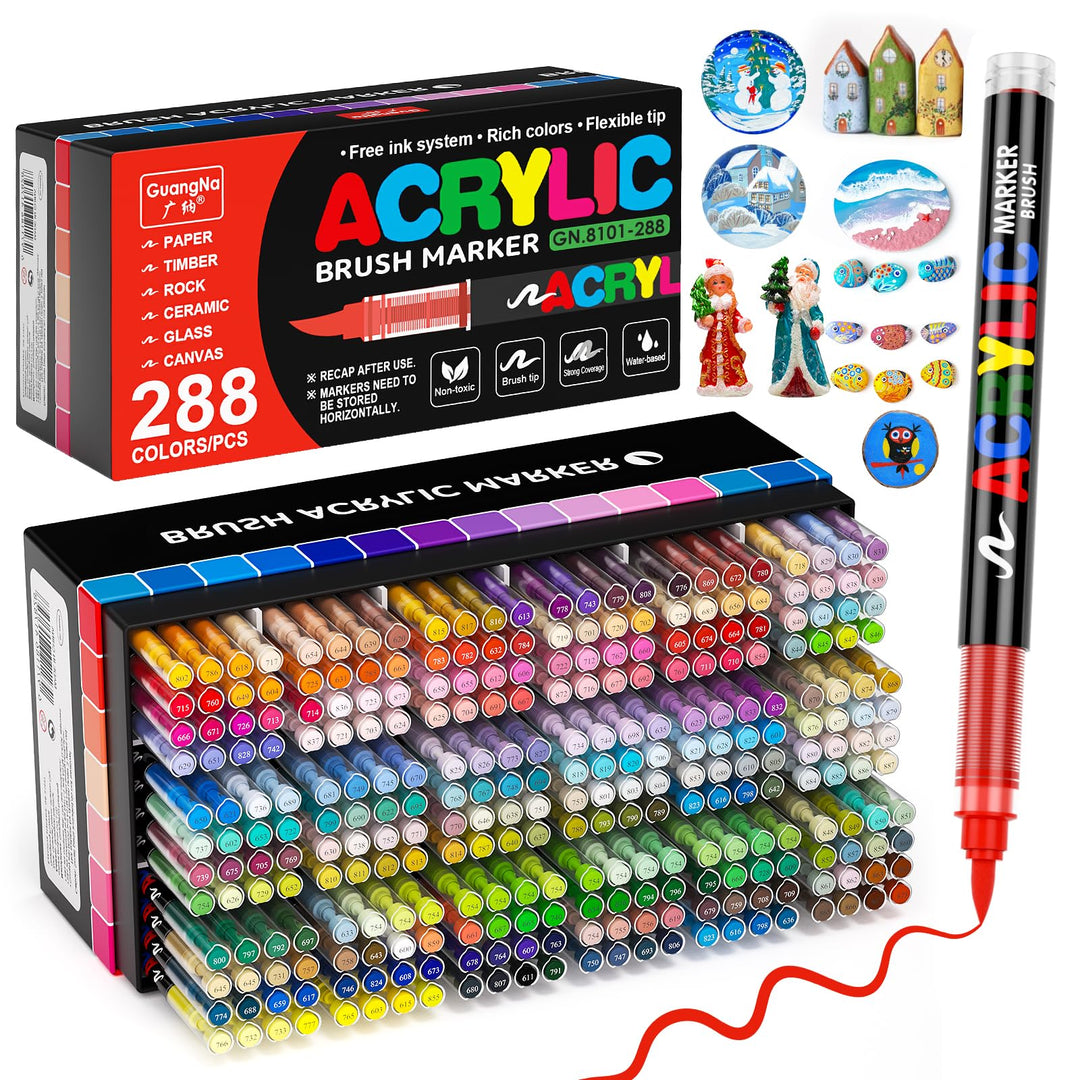 288 Farben Acrylstifte für Steine Wasserfest, Permanent Acrylic Marker, Pinselspitze Acrylstifte für