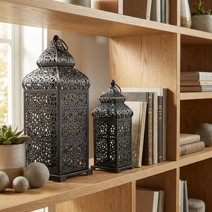 Vela Lanterns Temple Marokkanischer Stil Kerzenlaternen, Schwarz, 2 Stück Set of 2 Schwarz, Set of 2