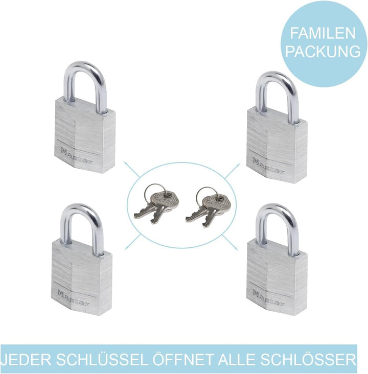 MASTER LOCK Kleine Vorhängeschlosser Set [Schlüssel] [4er-Pack] [Familienpackung] [Gleichschliessend