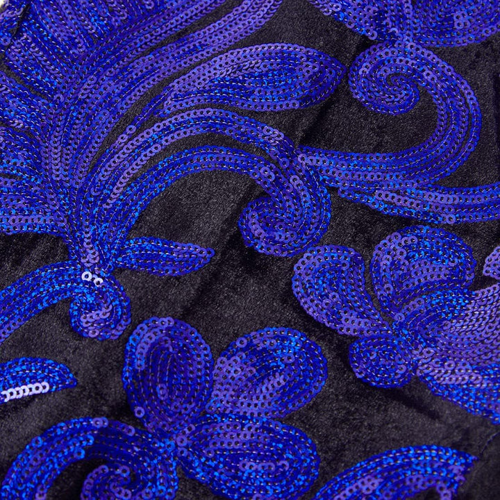 CARFFIV Herrenmode, Blumenmuster, glänzende Pailletten, Samt-Hose XS Royal Blue, XS Royal Blue