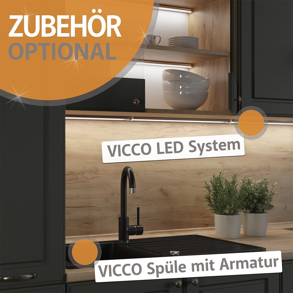 Vicco Apothekerschrank Fame-Line, Anthrazit-Gold Landhaus/Weiss, 20 cm | ohne Arbeitsplatte, zur Kom