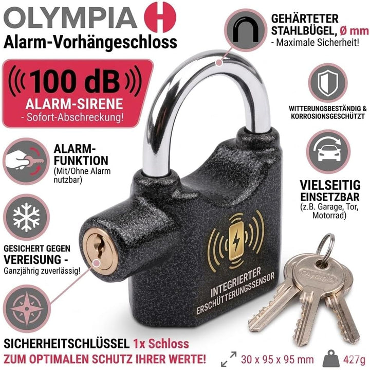 3 Stück Premium OLYMPIA S100 Alarmschloss mit Schlüssel - Korrosionsgeschützt Sicherheitszylinder -
