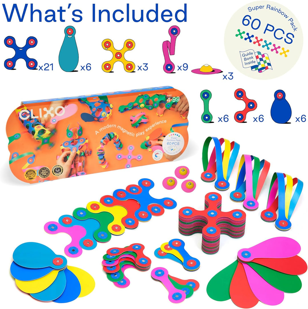 Clixo Super Rainbow 60 Piece Pack, 60 Piece Pack