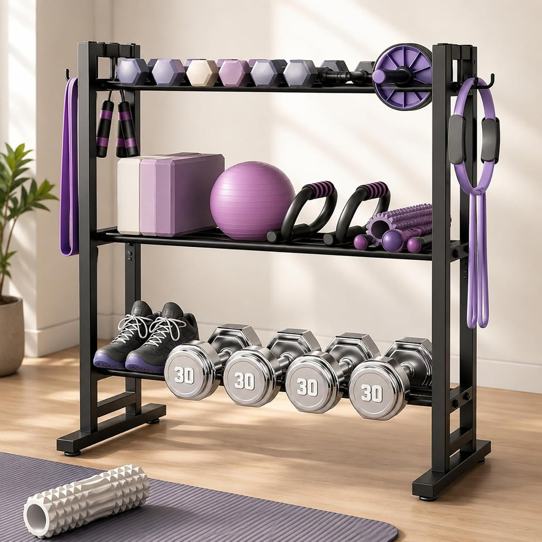3-stöckiger Hantelständer mit verstellbarer Hantelablage, Kurzhantelständer für Home Gym, Hantelrega