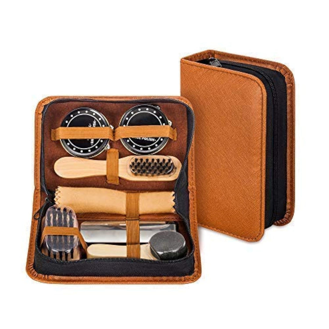 Schuhputz-Set mit einem glatten und eleganten PU Etui, Schuhputz-Reise Set mit Bürste, bestehend aus