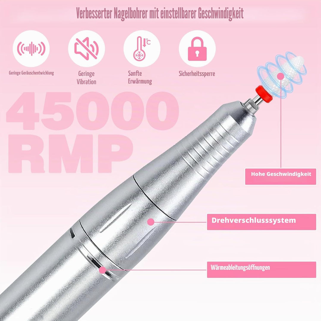 Elektrische Nagelfräser-45000 U/Min,12 in 1 Fräser Nägel Professioneller Set, LCD-Display,Verstellba