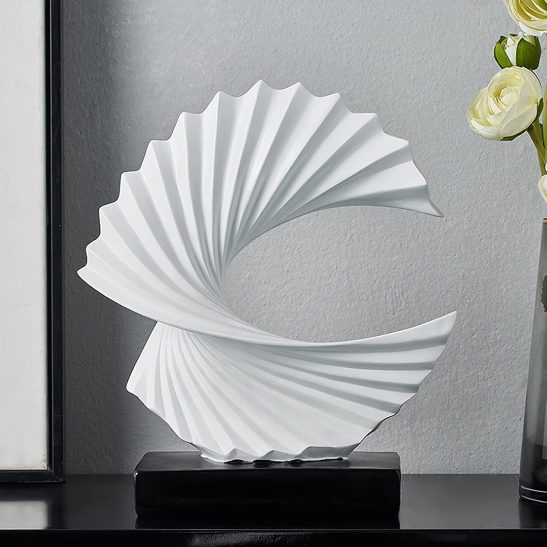 Tauzveok Abstract Sculpture, Modern Decoration in White, Decorative Spiral from Harz 28 cm high for