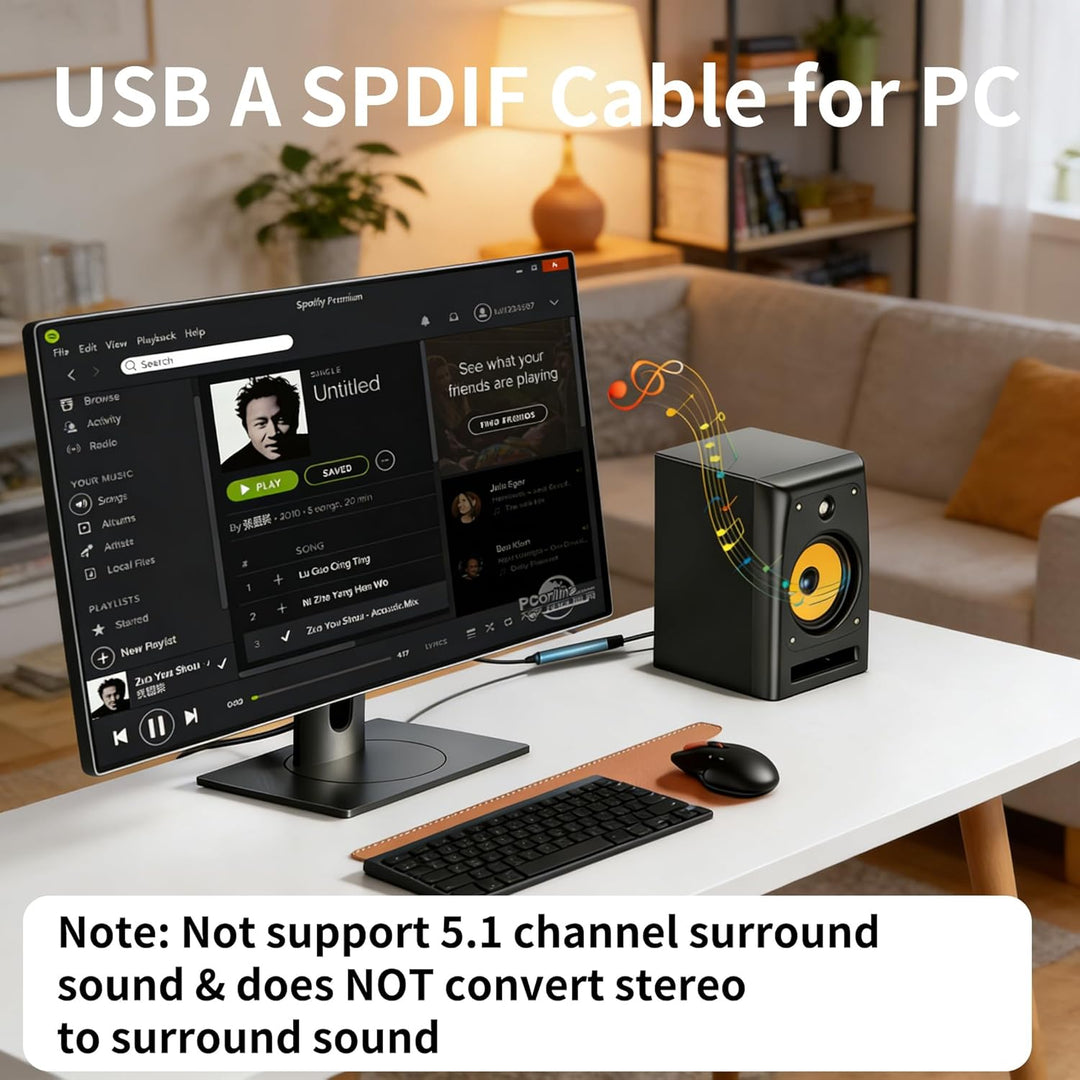 USB-auf-optisches Audio-Adapterkabel, unidirektionaler USB-A-Stecker auf SPDIF-Port, Konverter-Ansch