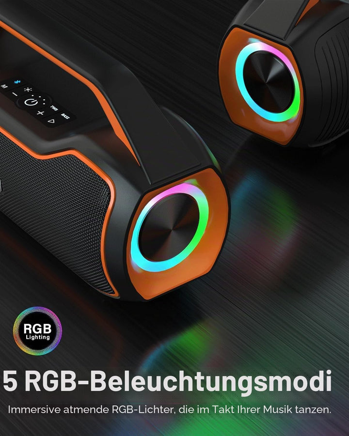 Bluetooth Lautsprecher Tragbare Musikbox,120W Peak Spitzenleistung, Bass Boost 2 * Subwoofer IP65 Wa