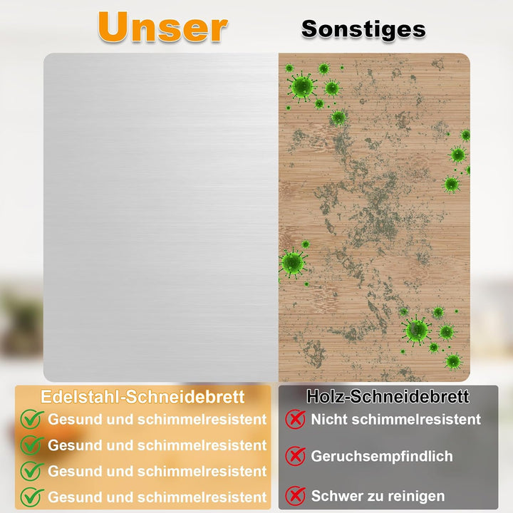 Edelstahl Schneidebrett mit Kante 40x 50cm, Edelstahl Arbeitsplatte Gross, Metall Schneidebrett Teig