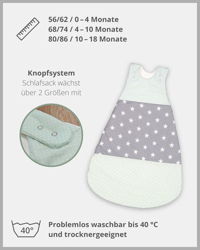 ULLENBOOM Sommerschlafsack Baby Mint Grau (Made in EU) - Aus OEKO-TEX Materialien - 0,5 TOG, Schlafs