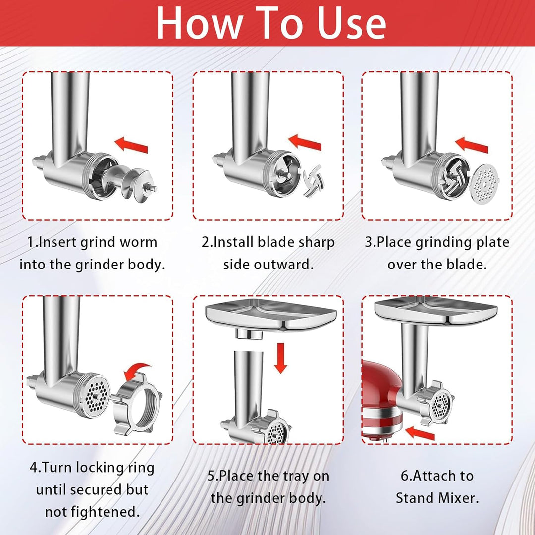 Fleischwolf Aufsatz, Kitchen Aid Zubehör aus Edelstahl mit 4 Mahlscheiben 3 Wurstfüllrohre 3 Klingen
