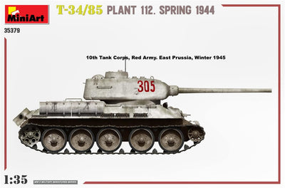 Mini Art 550035379 MiniArt 35379 1:35 T-34/85 Plant.112 Frühjar 1944-originalgetreue Nachbildung, Mo