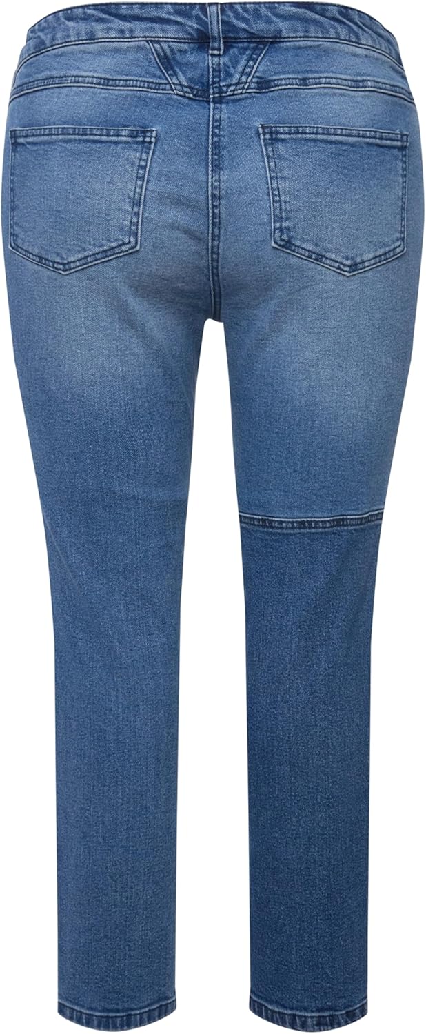 Ulla Popken Damen Denim mit Patch Jeans 32W / 32L Blue Denim, 32W / 32L Blue Denim