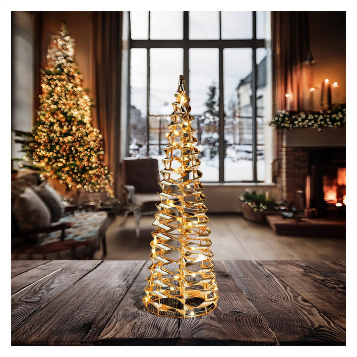 com-four® LED-Pyramide mit Timer - 40 cm Lichterkegel - Deko Leuchtpyramide mit 30 warmweissen LEDs