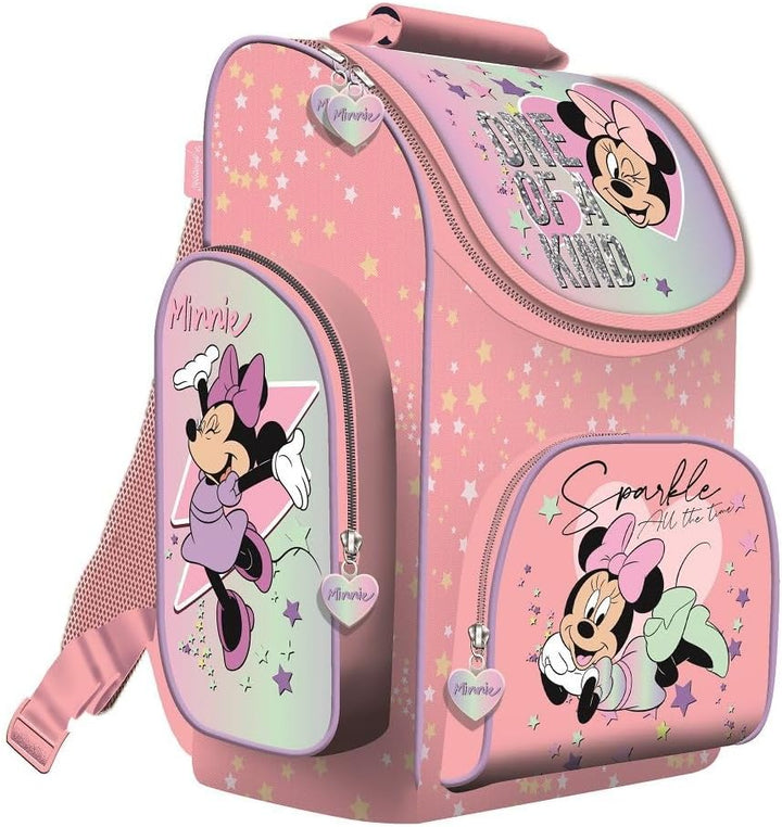 Familando Minnie Maus Schulranzen-Set 7-TLG. Federmappe Sporttasche und Regenschutz rosa blau Minni