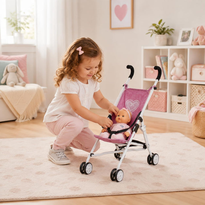 Puppenbuggy Roma, Puppenwagen, Mini-Buggy, Jeans Pink