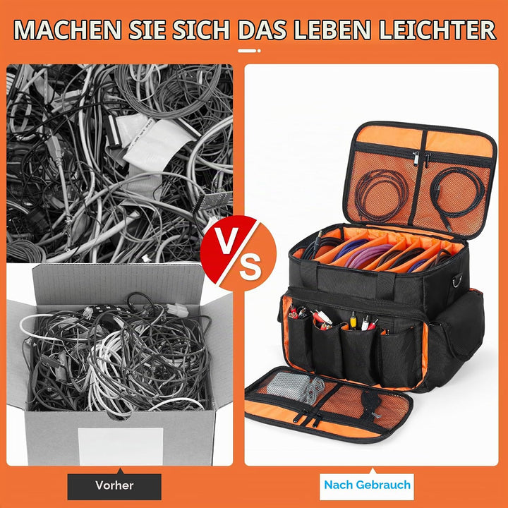 OUUTMEE DJ Tasche, DJ Cable File Bag, verstellbaren Trennwänden und Zwei separaten Taschen, 30x20x20