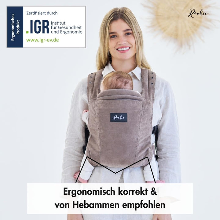 Rookie Babytrage ab Geburt - Ergonomisch, Bequem, Bio-Stoffe - Premium Elite Design - Baby Trage sch