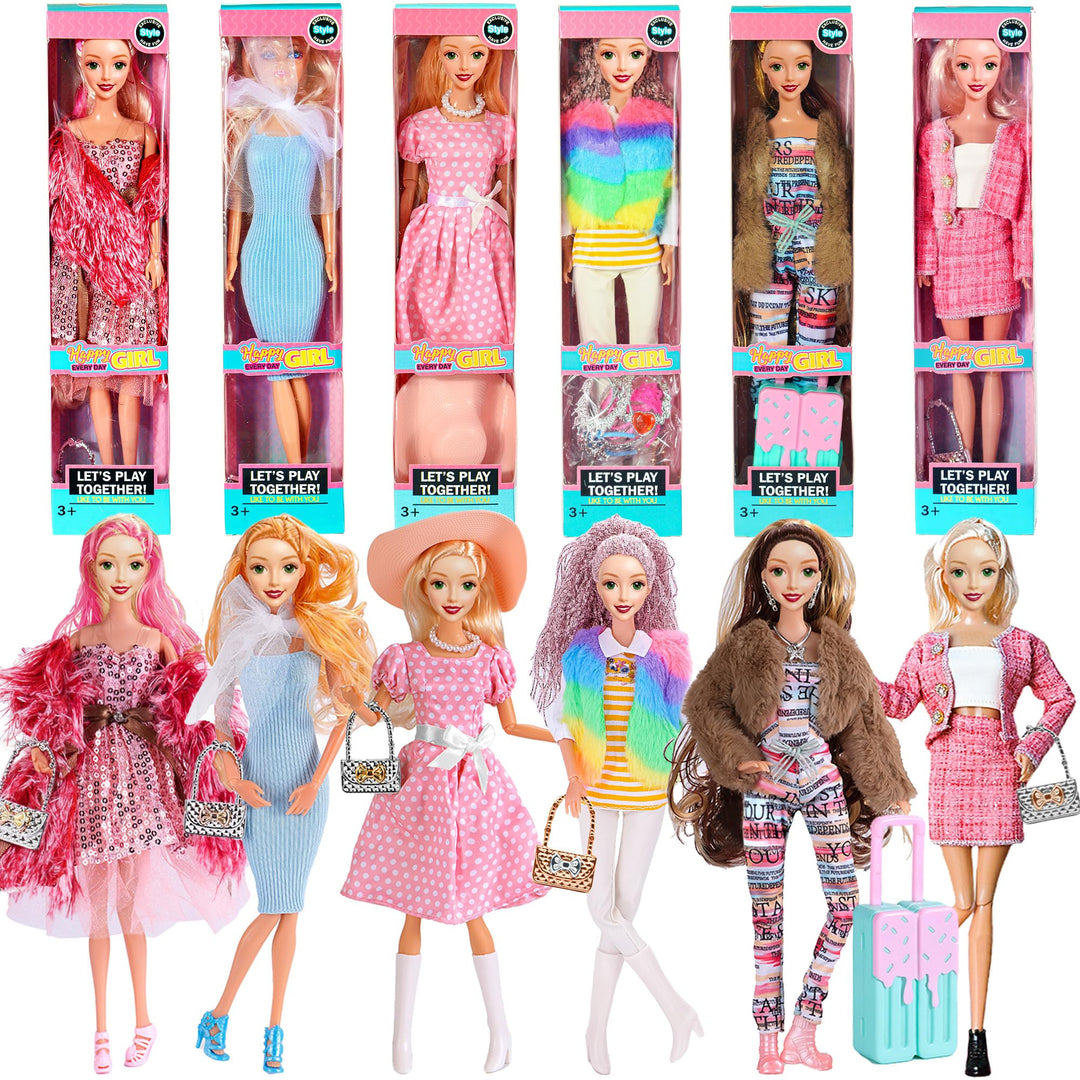 6 Pack Mode 11,5 Zoll amerikanisches Spielzeug Prinecess Puppen Spielset mit Outfits Kleid Design un