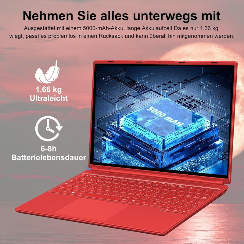 AOCWEI Laptop 16 zoll 12GB RAM 512GB ROM Erweiterungen 2,5" 1 TB SSD, Laptop Win 11 mit 4-Core CPU N