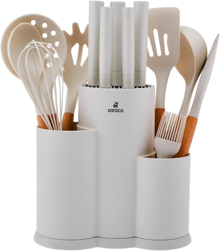 Karaca Burby 14-tlg Messerblock-Set mit Schneidebrett und Küchenutensilien, Messer aus Edelstahl, er