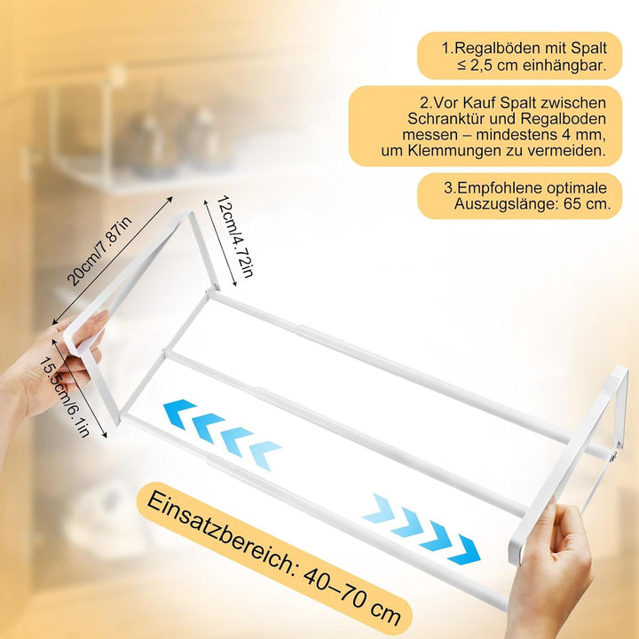 2 Stück Unterregal Hängekorb Ausziehbar - 40-70cm Verstellbares Hängendes Schuhregal Organizer im Sc