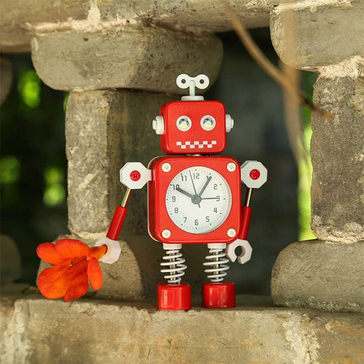 Diskary Roboter Wecker,Nicht tickende Wecker mit blinkenden Augen Lichtern und drehbarem Arm,Geschen