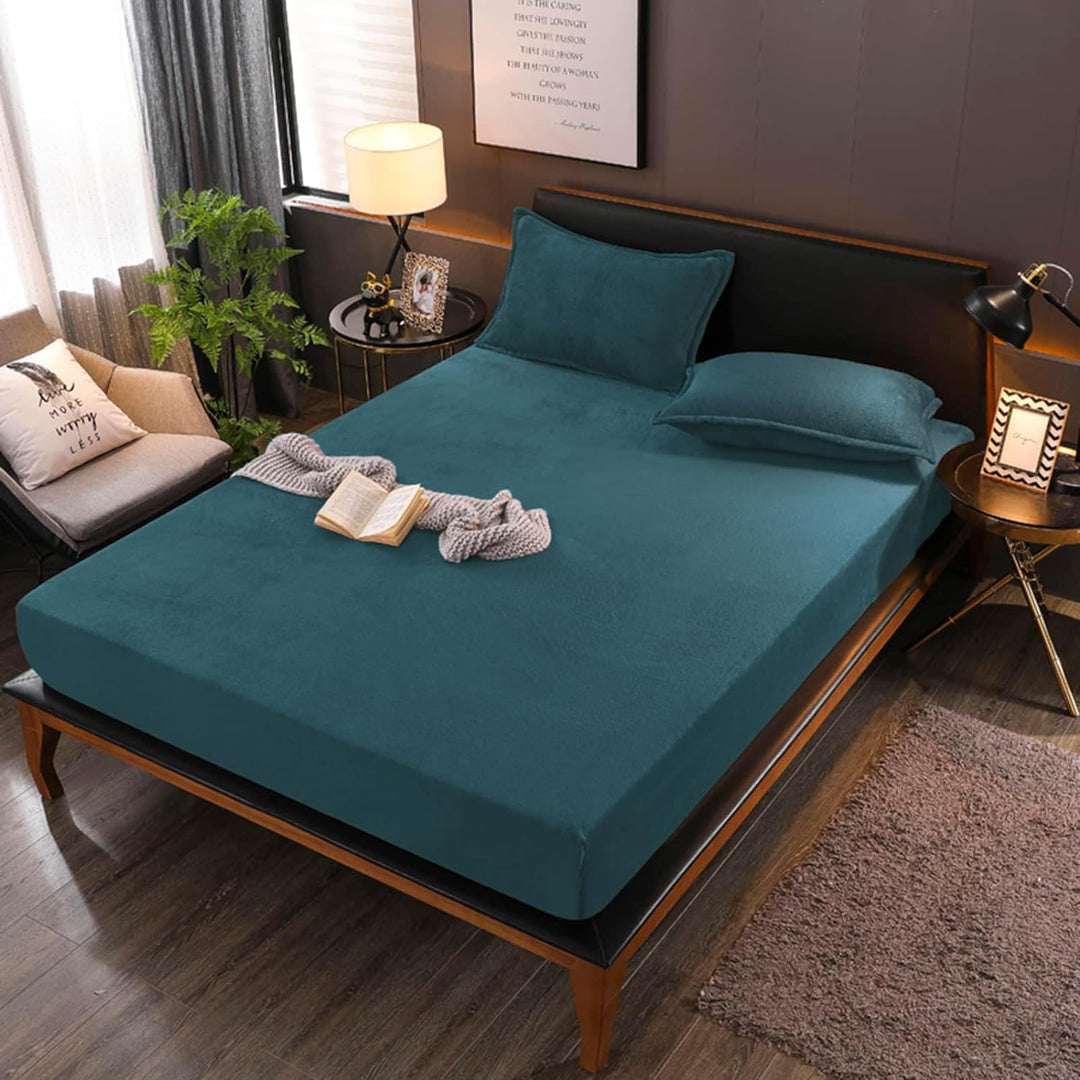 Boqingzhu Flauschige Plüsch Spannbettlaken 200x200cm Petrol Blau Fleece Flanell Cashmere Touch Spann