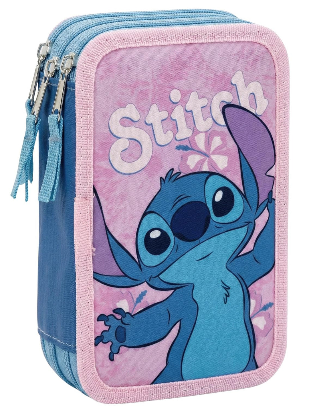Federmäppchen 3-Fach – 44-teilig gefüllt – für Stitch Fan – mit Filzstiften, Buntstiften, Lineal – R