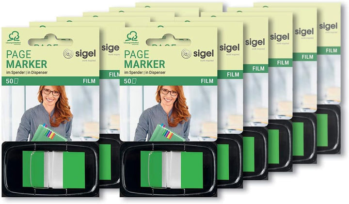 SIGEL HN493/12 Haftmarker im Spender, grün, 12 Stück á 50 Streifen im Format 25 x 43 mm grün 12 Stüc