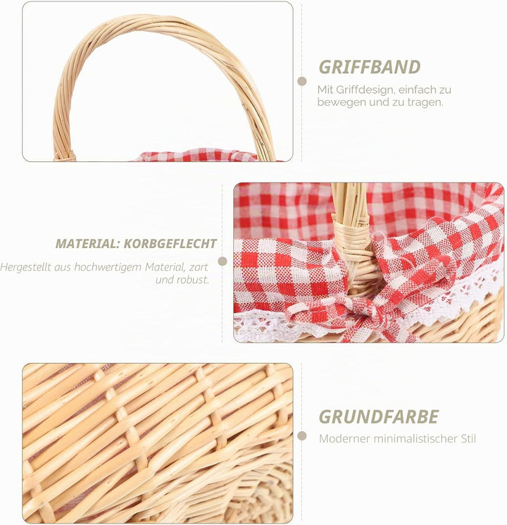 Hemobllo Kleiner Weidenkorb mit Henkel - Picknickkorb Kinder &amp; Blumenmädchenkorb - Geflochtener Korb