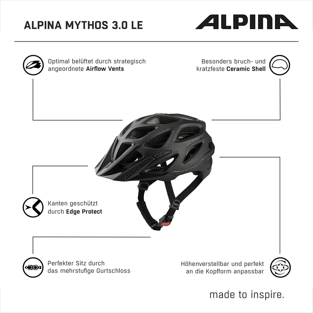 ALPINA MYTHOS 3.0 - Leichter, Optimal Belüfteter & Anpassbarer Fahrradhelm Mit Antibakteriellen Pols