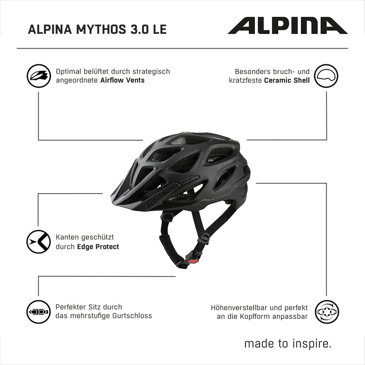 ALPINA MYTHOS 3.0 - Leichter, Optimal Belüfteter & Anpassbarer Fahrradhelm Mit Antibakteriellen Pols