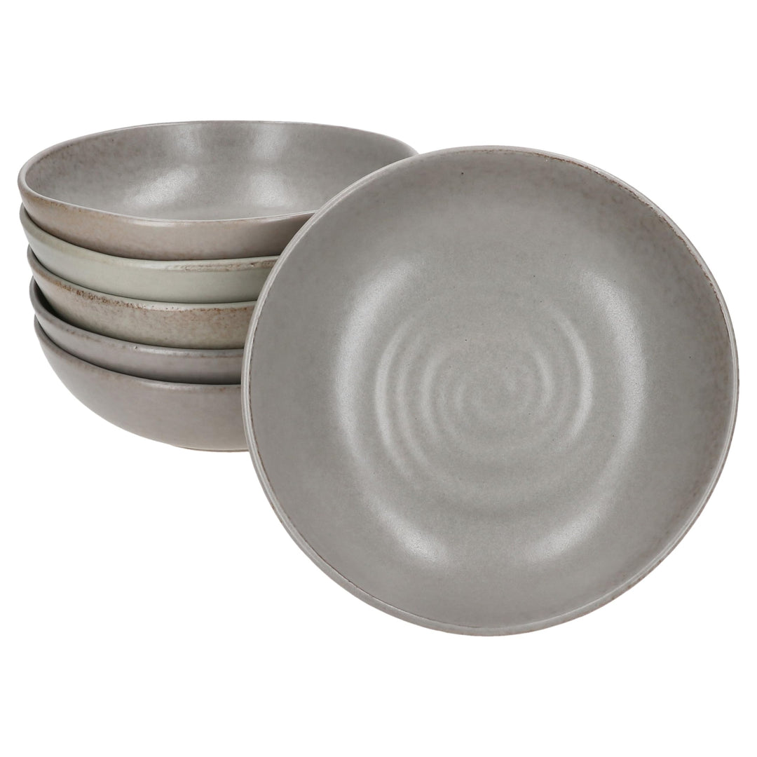MamboCat CLAY GRAU 6er Set Suppenteller I 420ml, Ø17,8cm I tiefe Teller aus Steingut I grau mit Stru