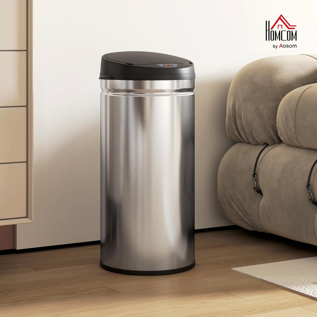 HOMCOM Mülleimer mit Sensor 42L Edelstahl Automatischer Leiser Mülleimer mit Soft-Close-Deckel, Bewe