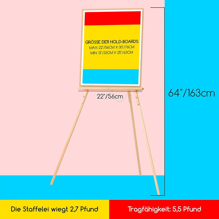 MEEDEN Staffelei mit A-Rahmen,163 cm hoch Bodenstaffelei aus Buchenholz - Leichte und robuste Hochze