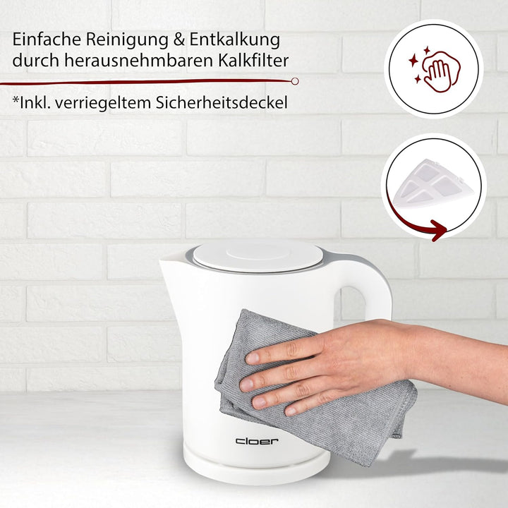 Cloer 4121 Wasserkocher, 2200 W, grosse Wasserstandsanzeige, Trockengeh- und Überhitzungsschutz, 1,2
