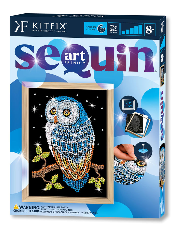 Kitfix - Sequin Art Nachteule mit Holzrahmen - 27 x 36cm - Sequin Art Blue Premium - Paillettenbild