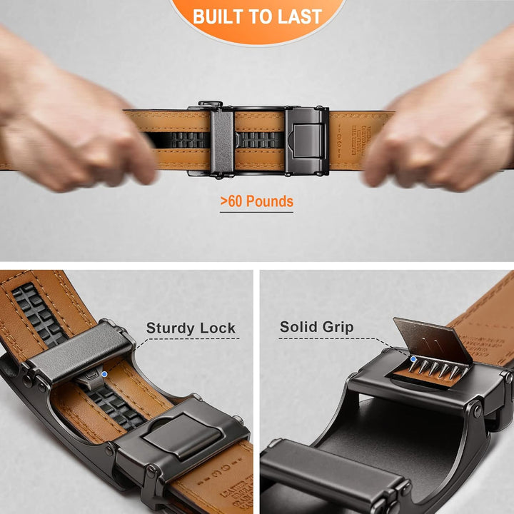 KEMISANT Gürtel Herren, Ledergürtel Ratsche Automatikschliesse für Herren Business Anzug,Breit 35mm,